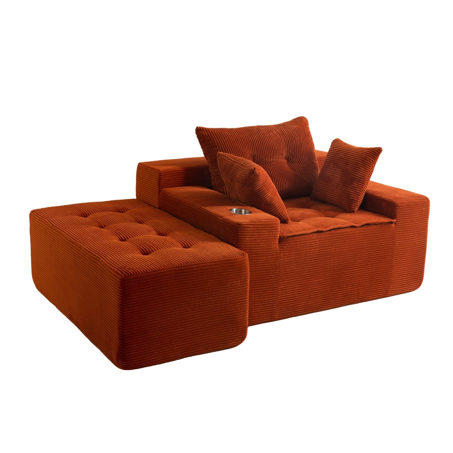 Canapé en mousse à mémoire de forme recouvert de velours côtelé avec pouf, canapé-lit en forme de haricot recouvert de tissu - 123 x 172 x 62 cm (LxlxH)