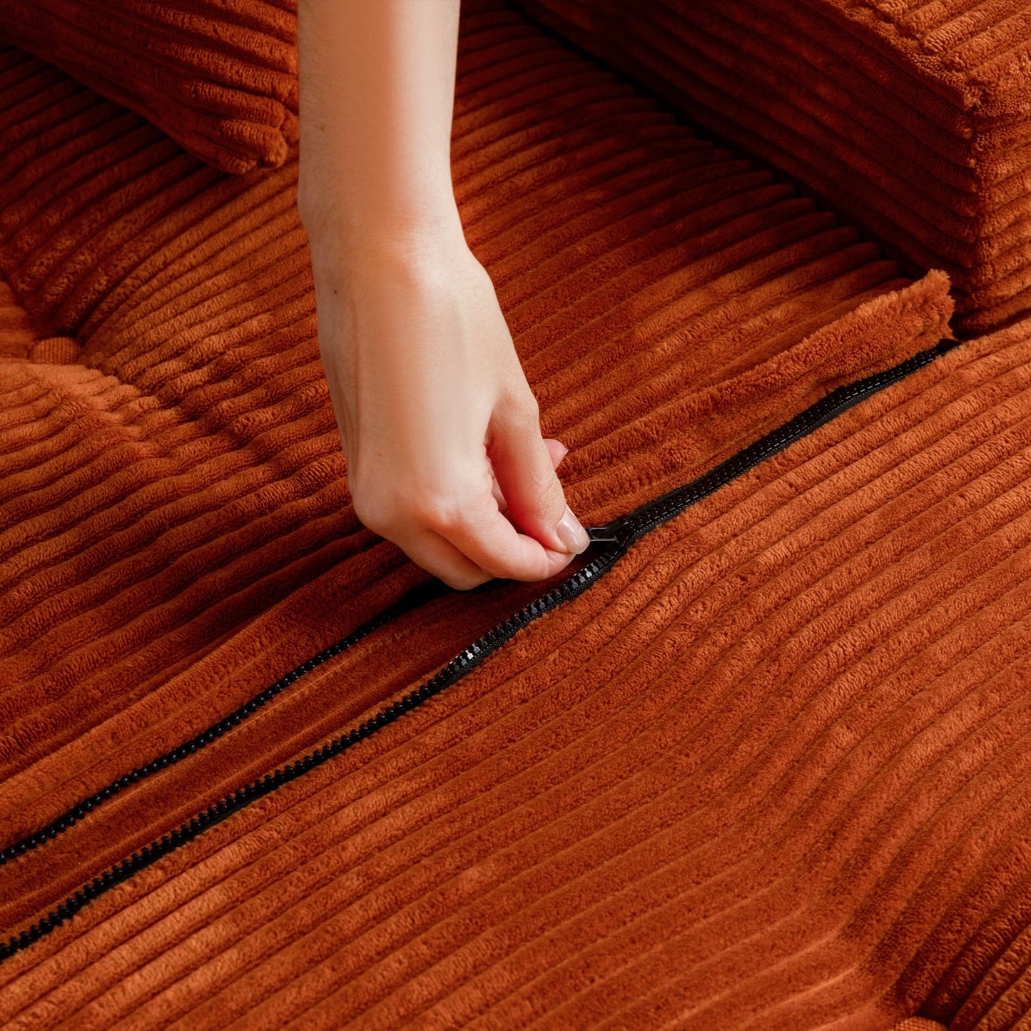 Canapé en mousse à mémoire de forme recouvert de velours côtelé avec pouf, canapé-lit en forme de haricot recouvert de tissu - 123 x 172 x 62 cm (LxlxH)