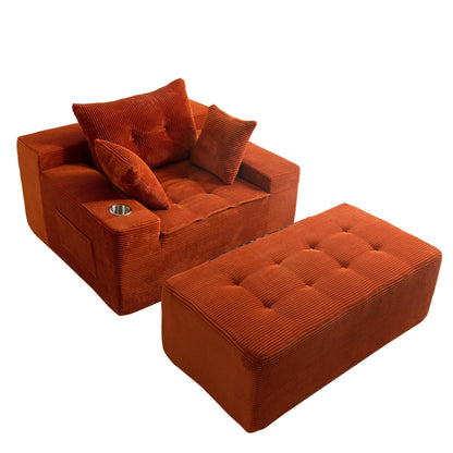 Canapé en mousse à mémoire de forme recouvert de velours côtelé avec pouf, canapé-lit en forme de haricot recouvert de tissu - 123 x 172 x 62 cm (LxlxH)