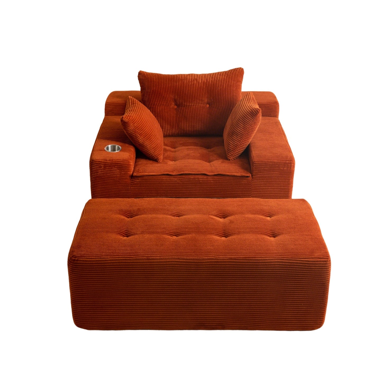Canapé en mousse à mémoire de forme recouvert de velours côtelé avec pouf, canapé-lit en forme de haricot recouvert de tissu - 123 x 172 x 62 cm (LxlxH)
