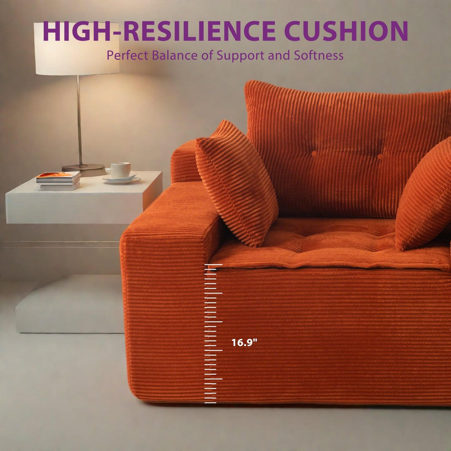 Canapé en mousse à mémoire de forme recouvert de velours côtelé avec pouf, canapé-lit en forme de haricot recouvert de tissu - 123 x 172 x 62 cm (LxlxH)