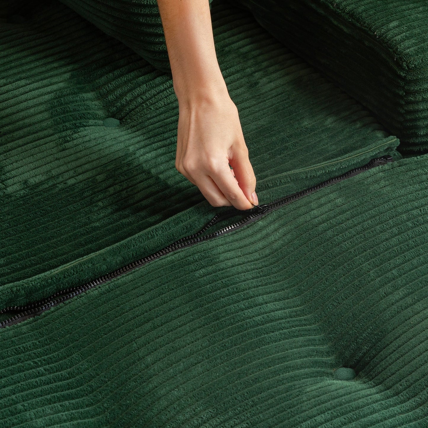 Canapé en mousse à mémoire de forme recouvert de velours côtelé avec pouf, canapé-lit en forme de haricot recouvert de tissu - 123 x 172 x 62 cm (LxlxH)