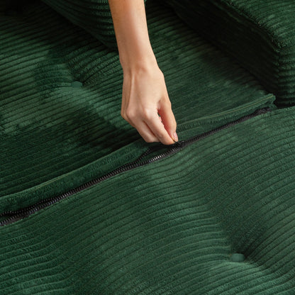 Canapé en mousse à mémoire de forme recouvert de velours côtelé avec pouf, canapé-lit en forme de haricot recouvert de tissu - 123 x 172 x 62 cm (LxlxH)