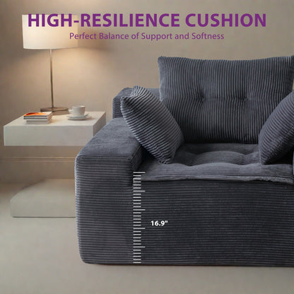 Canapé en mousse à mémoire de forme recouvert de velours côtelé avec pouf, canapé-lit en forme de haricot recouvert de tissu - 123 x 172 x 62 cm (LxlxH)