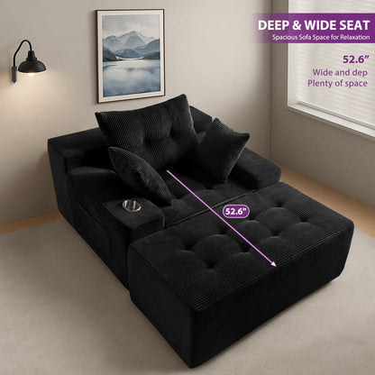 Canapé en mousse à mémoire de forme recouvert de velours côtelé avec pouf, canapé-lit en forme de haricot recouvert de tissu - 123 x 172 x 62 cm (LxlxH)