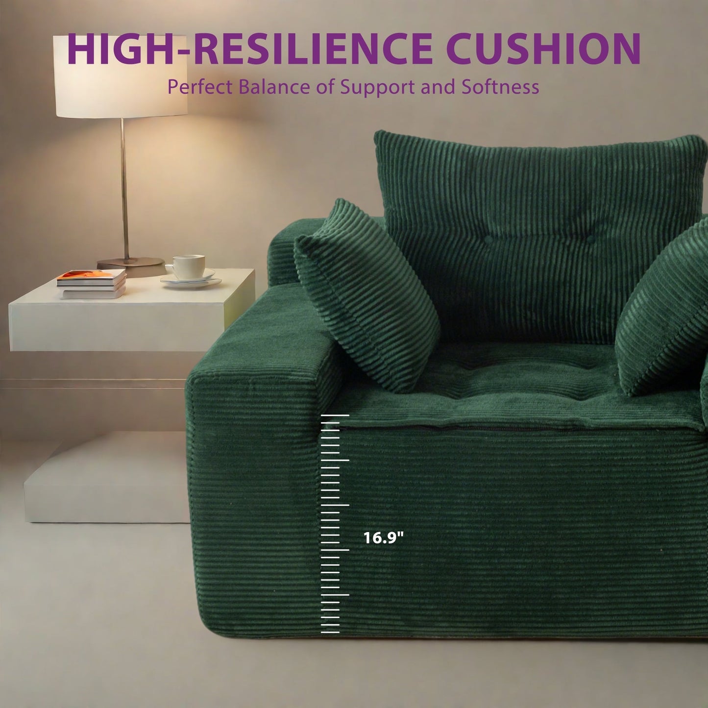 Canapé en mousse à mémoire de forme recouvert de velours côtelé avec pouf, canapé-lit en forme de haricot recouvert de tissu - 123 x 172 x 62 cm (LxlxH)