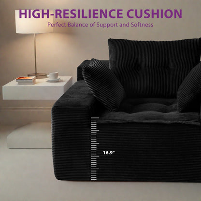 Canapé en mousse à mémoire de forme recouvert de velours côtelé avec pouf, canapé-lit en forme de haricot recouvert de tissu - 123 x 172 x 62 cm (LxlxH)