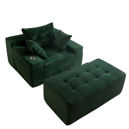 Canapé en mousse à mémoire de forme recouvert de velours côtelé avec pouf, canapé-lit en forme de haricot recouvert de tissu - 123 x 172 x 62 cm (LxlxH)
