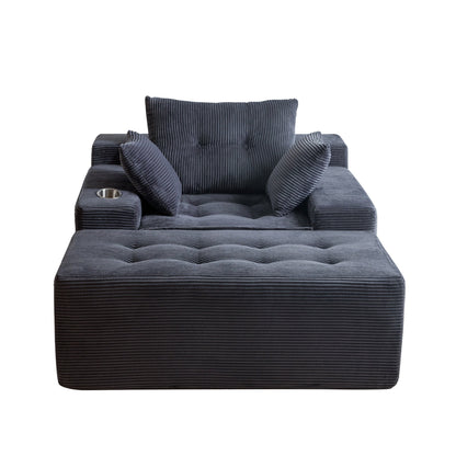 Canapé en mousse à mémoire de forme recouvert de velours côtelé avec pouf, canapé-lit en forme de haricot recouvert de tissu - 123 x 172 x 62 cm (LxlxH)