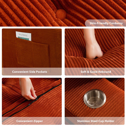 Canapé en mousse à mémoire de forme recouvert de velours côtelé avec pouf, canapé-lit en forme de haricot recouvert de tissu - 123 x 172 x 62 cm (LxlxH)