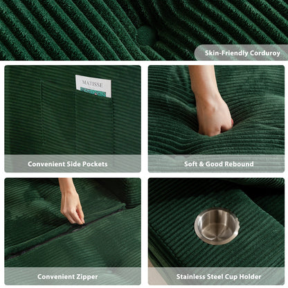 Canapé en mousse à mémoire de forme recouvert de velours côtelé avec pouf, canapé-lit en forme de haricot recouvert de tissu - 123 x 172 x 62 cm (LxlxH)