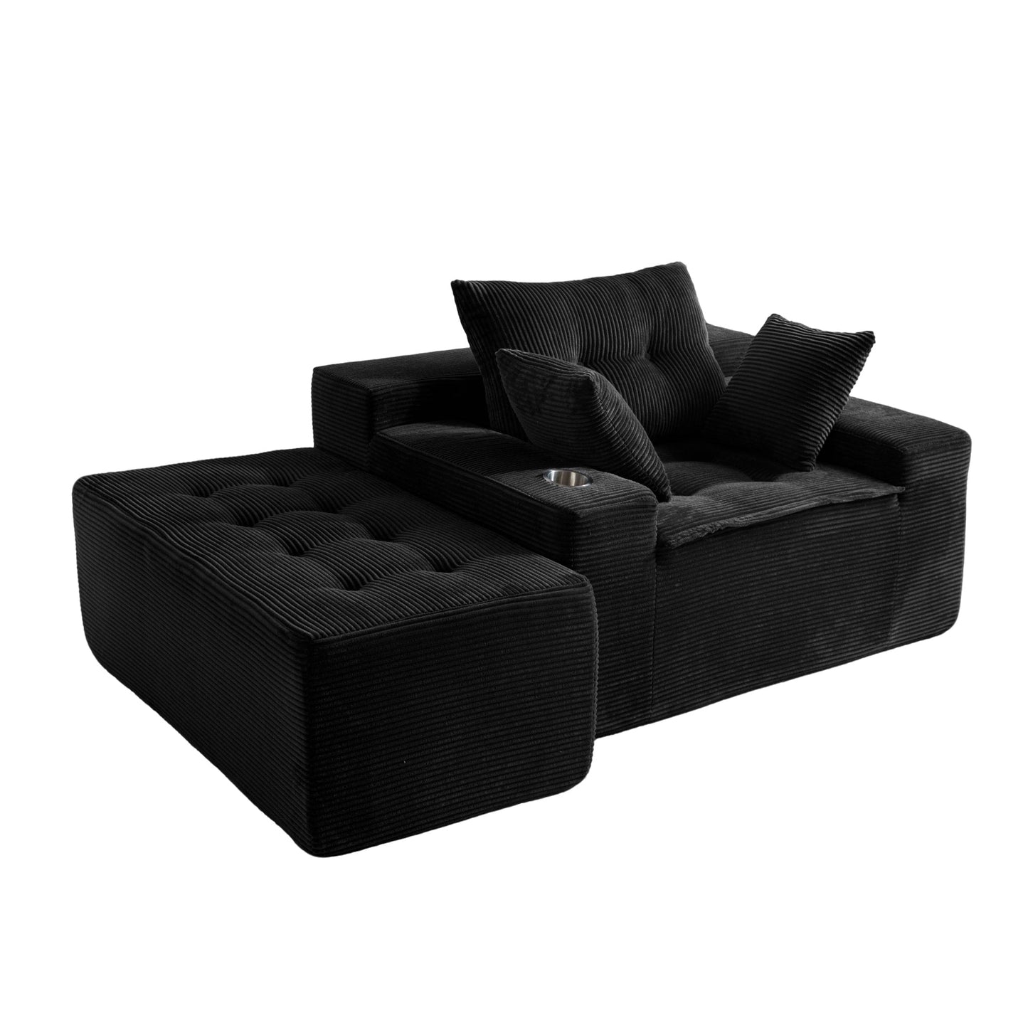 Canapé en mousse à mémoire de forme recouvert de velours côtelé avec pouf, canapé-lit en forme de haricot recouvert de tissu - 123 x 172 x 62 cm (LxlxH)
