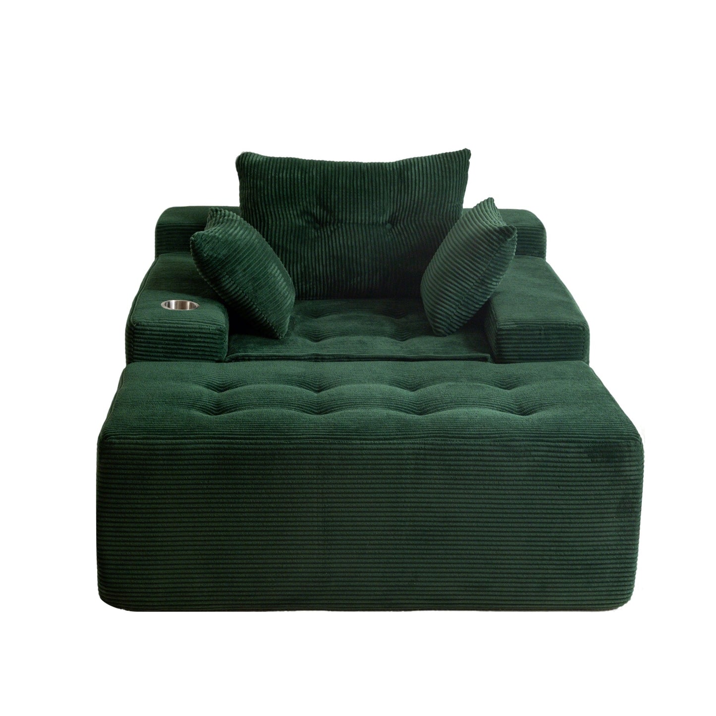 Canapé en mousse à mémoire de forme recouvert de velours côtelé avec pouf, canapé-lit en forme de haricot recouvert de tissu - 123 x 172 x 62 cm (LxlxH)