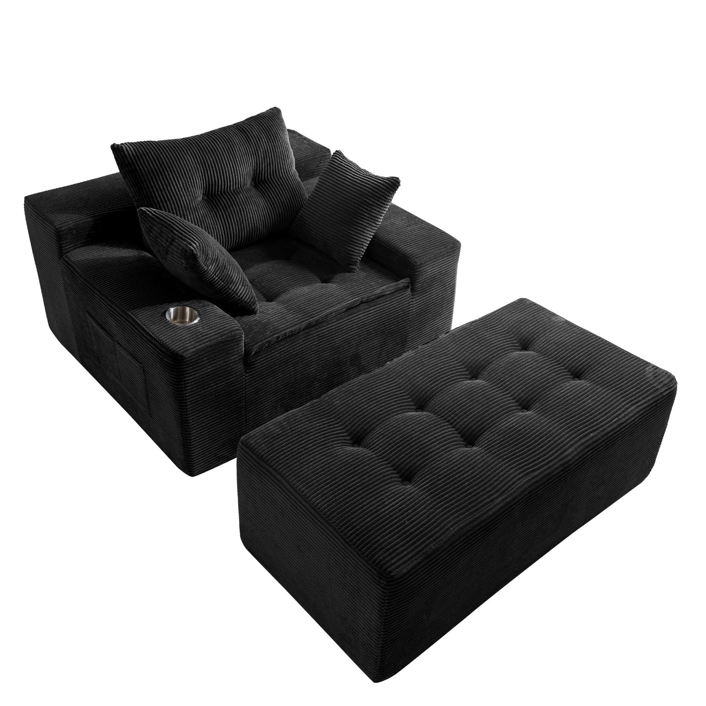 Canapé en mousse à mémoire de forme recouvert de velours côtelé avec pouf, canapé-lit en forme de haricot recouvert de tissu - 123 x 172 x 62 cm (LxlxH)