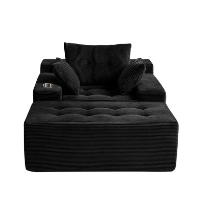 Canapé en mousse à mémoire de forme recouvert de velours côtelé avec pouf, canapé-lit en forme de haricot recouvert de tissu - 123 x 172 x 62 cm (LxlxH)