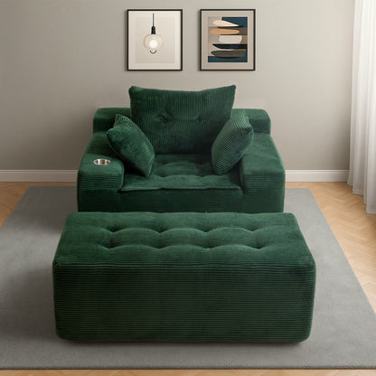 Canapé en mousse à mémoire de forme recouvert de velours côtelé avec pouf, canapé-lit en forme de haricot recouvert de tissu - 123 x 172 x 62 cm (LxlxH)