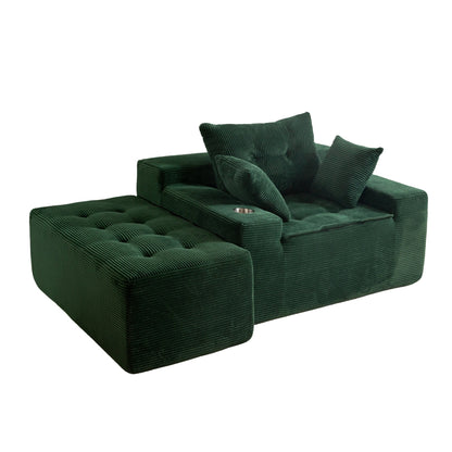 Canapé en mousse à mémoire de forme recouvert de velours côtelé avec pouf, canapé-lit en forme de haricot recouvert de tissu - 123 x 172 x 62 cm (LxlxH)