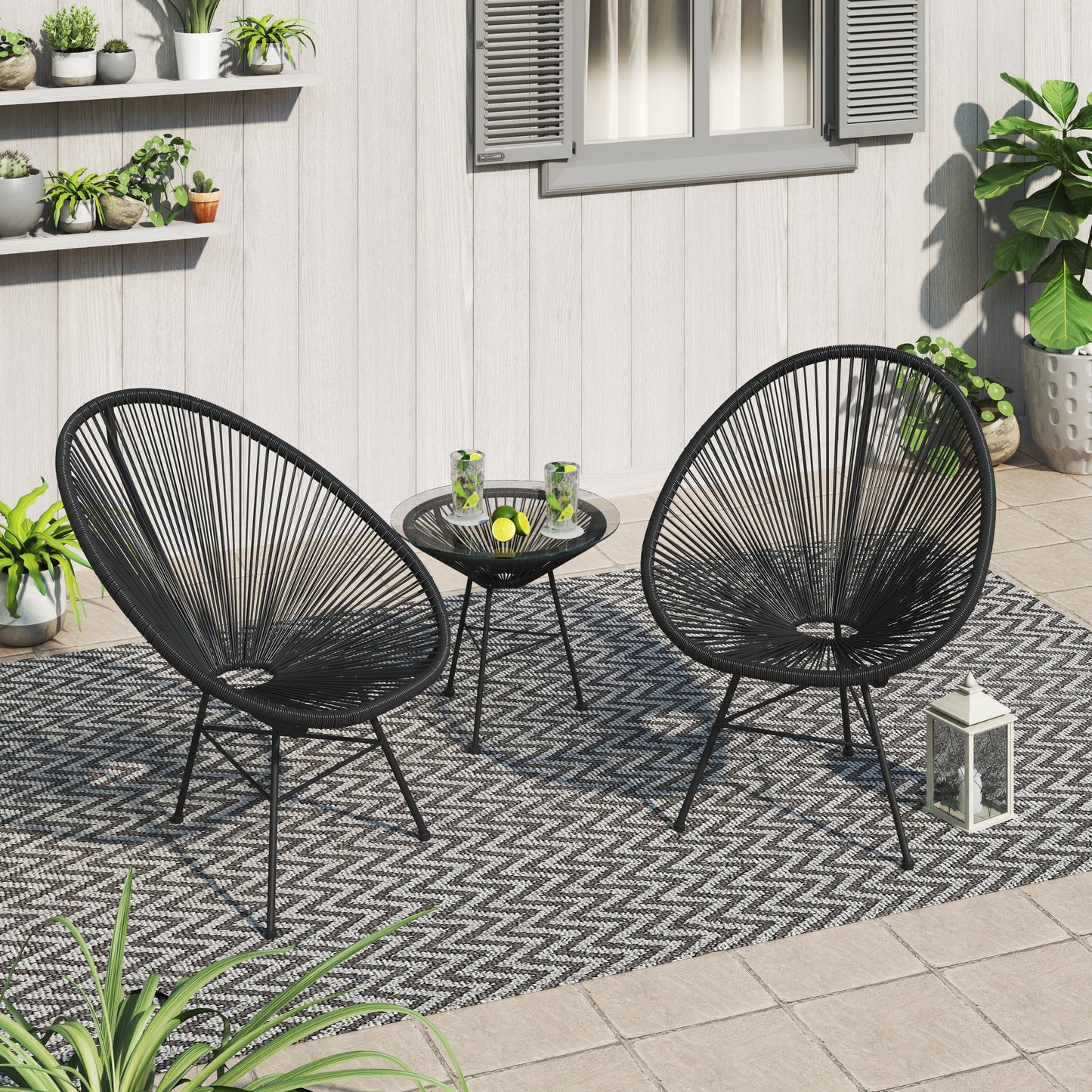Ensemble de bistro moderne en osier Acapulco Corvus Sarcelles, 3 pièces