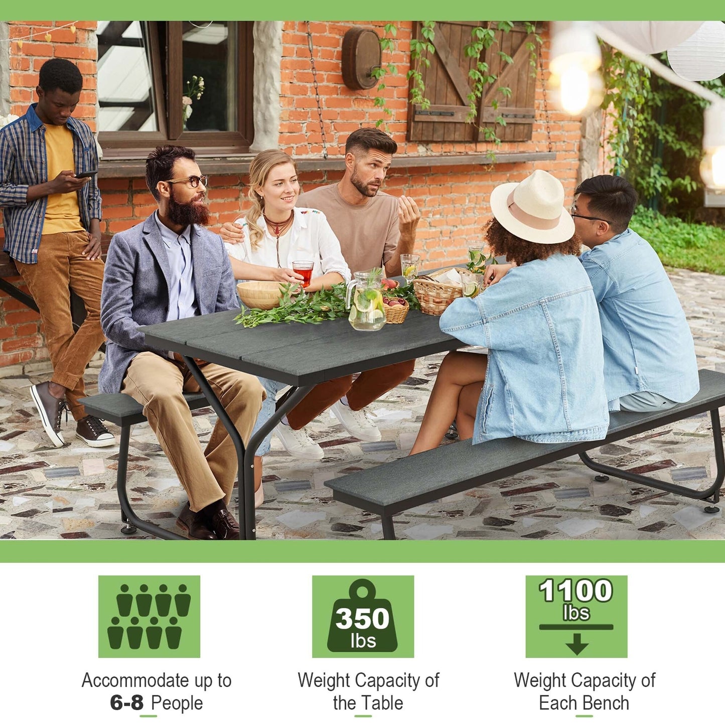 Ensemble table et banc de pique-nique Costway 6 pi, pour extérieur, en HDPE, très résistant - Voir les détails