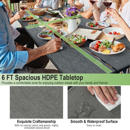 Ensemble table et banc de pique-nique Costway 6 pi, pour extérieur, en HDPE, très résistant - Voir les détails