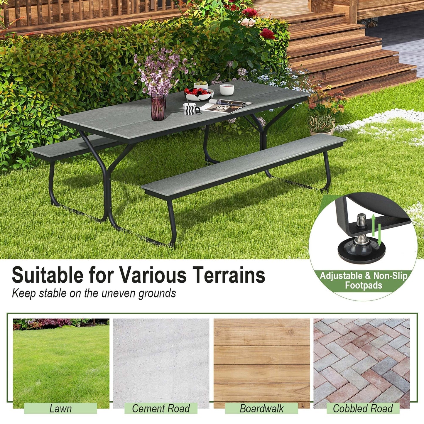 Ensemble table et banc de pique-nique Costway 6 pi, pour extérieur, en HDPE, très résistant - Voir les détails