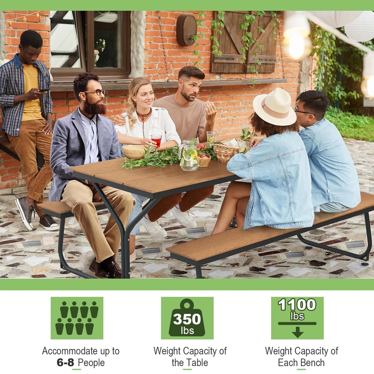 Ensemble table et banc de pique-nique Costway 6 pi, pour extérieur, en HDPE, très résistant - Voir les détails
