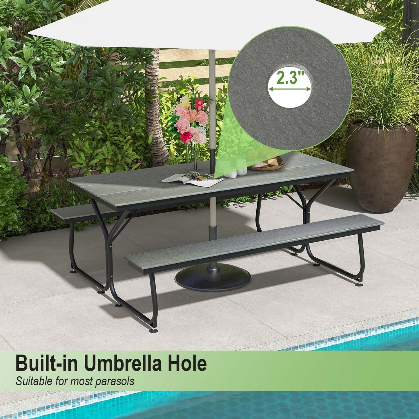 Ensemble table et banc de pique-nique Costway 6 pi, pour extérieur, en HDPE, très résistant - Voir les détails