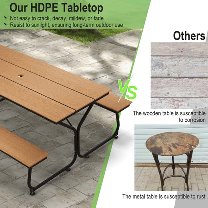 Ensemble table et banc de pique-nique Costway 6 pi, pour extérieur, en HDPE, très résistant - Voir les détails