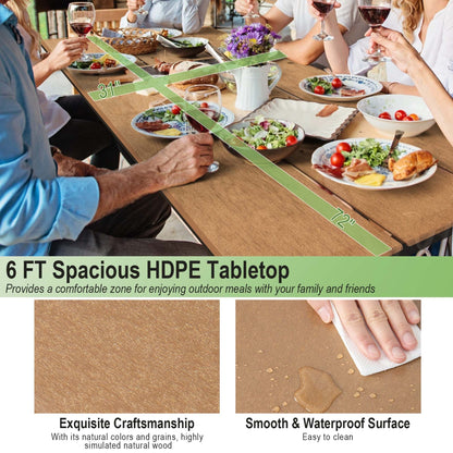 Ensemble table et banc de pique-nique Costway 6 pi, pour extérieur, en HDPE, très résistant - Voir les détails
