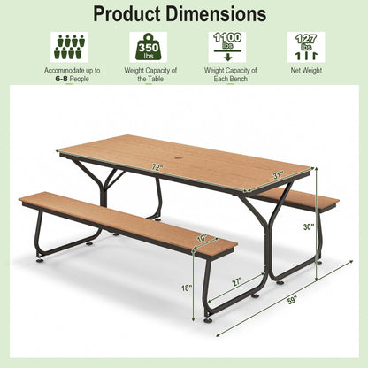 Ensemble table et banc de pique-nique Costway 6 pi, pour extérieur, en HDPE, très résistant - Voir les détails