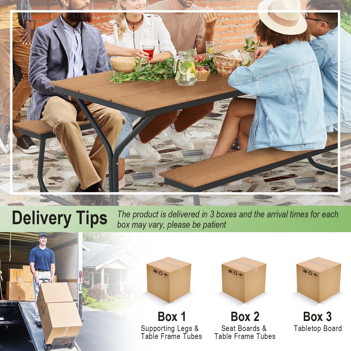 Ensemble table et banc de pique-nique Costway 6 pi, pour extérieur, en HDPE, très résistant - Voir les détails
