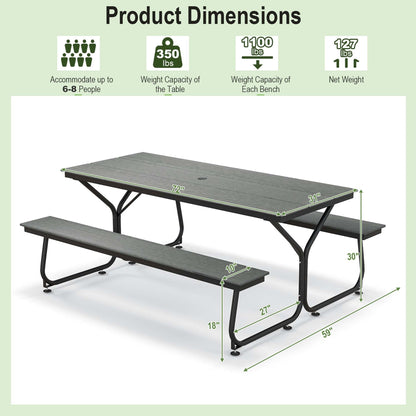 Ensemble table et banc de pique-nique Costway 6 pi, pour extérieur, en HDPE, très résistant - Voir les détails