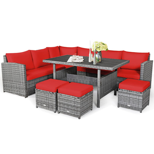 Ensemble de meubles de jardin en rotin Costway 7 pièces, canapé d'angle, pouf - Voir les détails