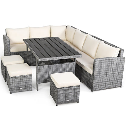 Ensemble de meubles de jardin en rotin Costway 7 pièces, canapé d'angle, pouf - Voir les détails