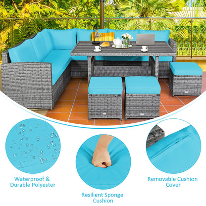 Ensemble de meubles de jardin en rotin Costway 7 pièces, canapé d'angle, pouf - Voir les détails