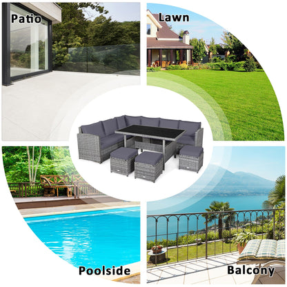 Ensemble de meubles de jardin en rotin Costway 7 pièces, canapé d'angle, pouf - Voir les détails