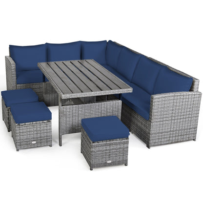 Ensemble de meubles de jardin en rotin Costway 7 pièces, canapé d'angle, pouf - Voir les détails