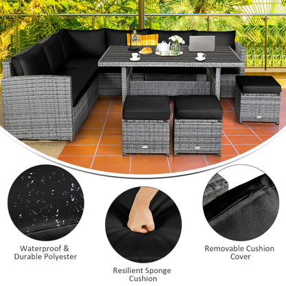 Ensemble de meubles de jardin en rotin Costway 7 pièces, canapé d'angle, pouf - Voir les détails