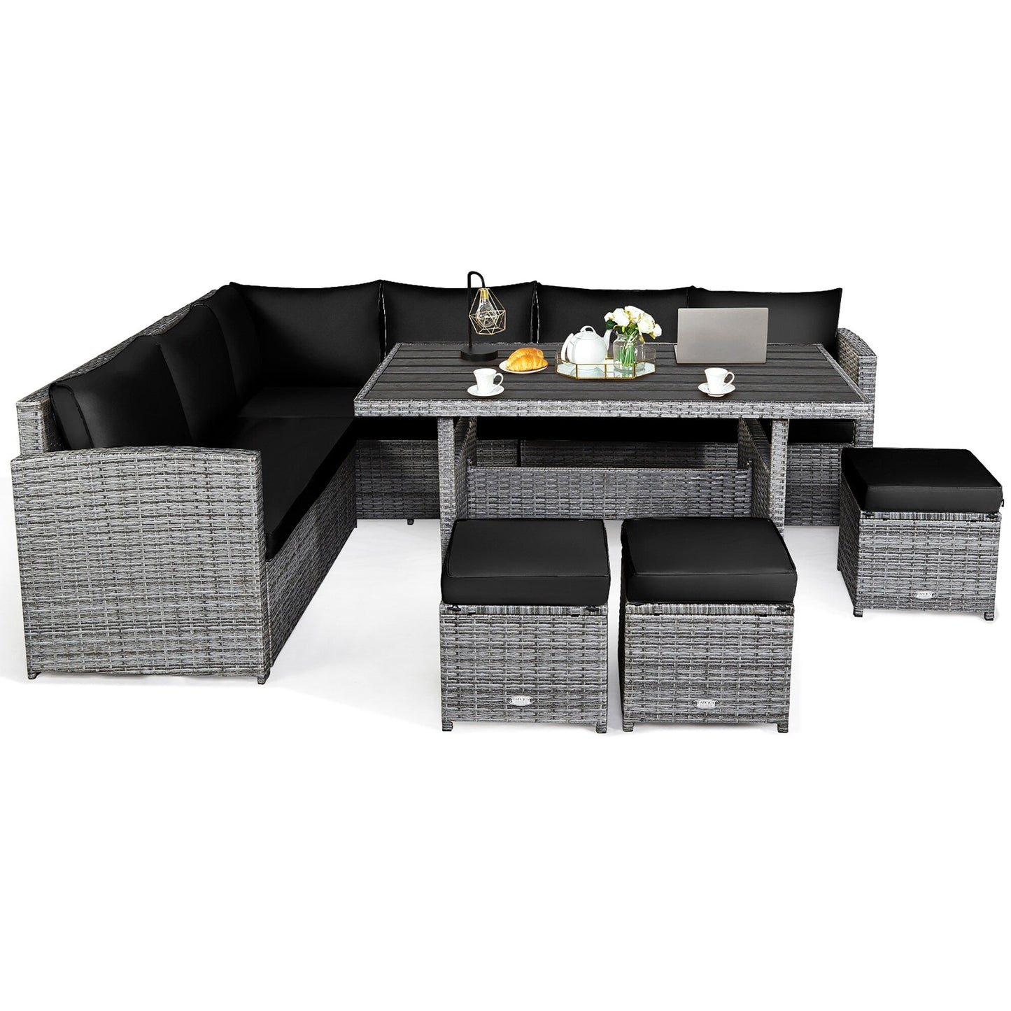 Ensemble de meubles de jardin en rotin Costway 7 pièces, canapé d'angle, pouf - Voir les détails