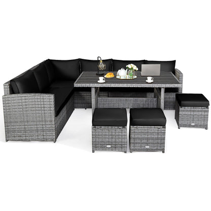 Ensemble de meubles de jardin en rotin Costway 7 pièces, canapé d'angle, pouf - Voir les détails