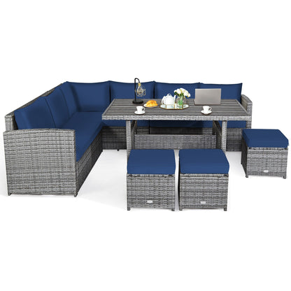 Ensemble de meubles de jardin en rotin Costway 7 pièces, canapé d'angle, pouf - Voir les détails