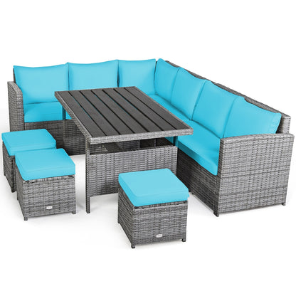 Ensemble de meubles de jardin en rotin Costway 7 pièces, canapé d'angle, pouf - Voir les détails