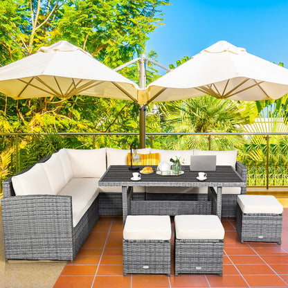 Ensemble de meubles de jardin en rotin Costway 7 pièces, canapé d'angle, pouf - Voir les détails
