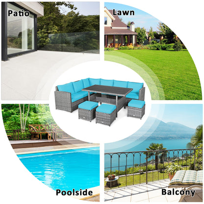Ensemble de meubles de jardin en rotin Costway 7 pièces, canapé d'angle, pouf - Voir les détails