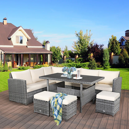Ensemble de meubles de jardin en rotin Costway 7 pièces, canapé d'angle, pouf - Voir les détails