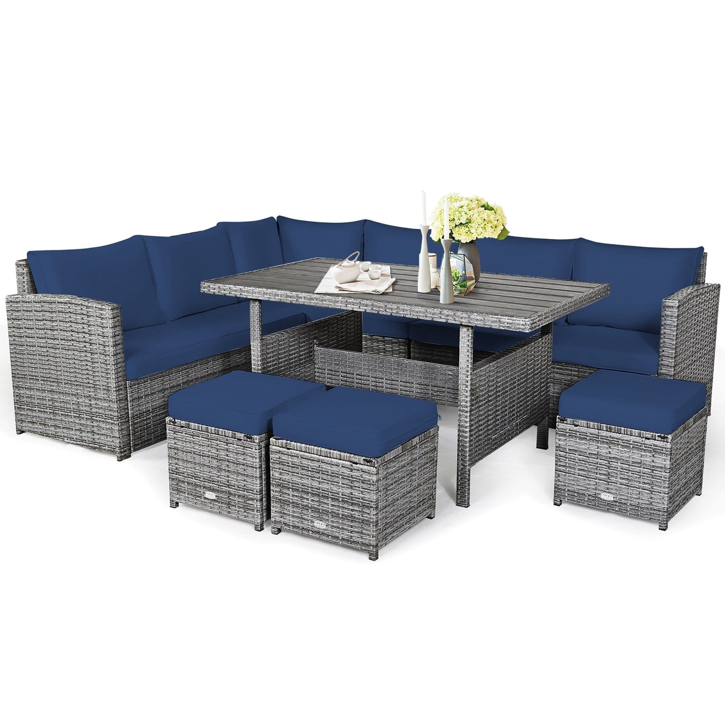 Ensemble de meubles de jardin en rotin Costway 7 pièces, canapé d'angle, pouf - Voir les détails