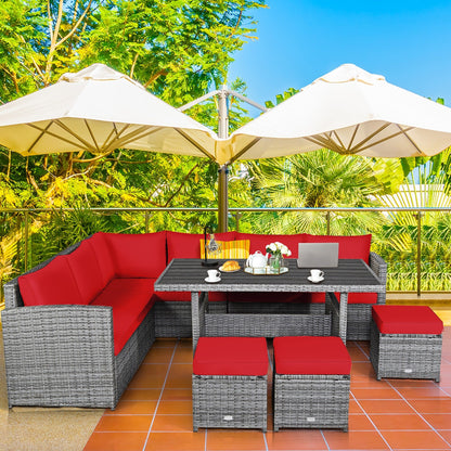 Ensemble de meubles de jardin en rotin Costway 7 pièces, canapé d'angle, pouf - Voir les détails