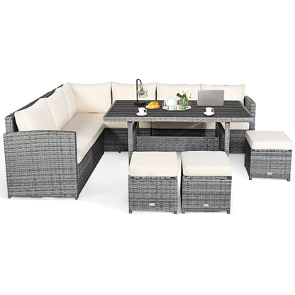 Ensemble de meubles de jardin en rotin Costway 7 pièces, canapé d'angle, pouf - Voir les détails