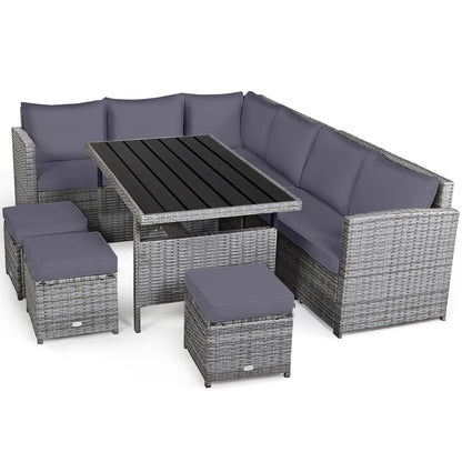 Ensemble de meubles de jardin en rotin Costway 7 pièces, canapé d'angle, pouf - Voir les détails