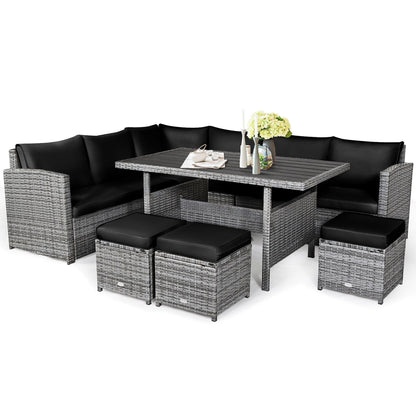 Ensemble de meubles de jardin en rotin Costway 7 pièces, canapé d'angle, pouf - Voir les détails